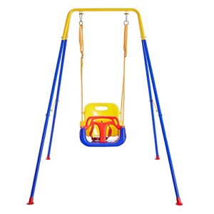 Funlio 3 In 1 Swing Set For Toddler With 4 Sandbags Heavy Duty Kid Swing Set With Safety Harness For Backyard Indoor Outdoor Play Folding Metal Stand Clear Instruction Easy To Assemble Store