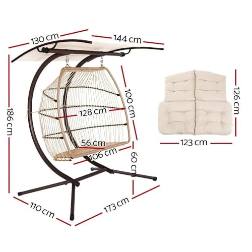 Gardeon Outdoor Swing Chair Rattan 2 Seater Latte Garden Bench Hanging Seat Patio Baconly Furniture Chairs With Adjustable Canopy Cushions Stand Wicker Basket Water Resistant 200kg Capacity 2