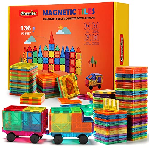 Gemmicc Magnetic Tiles Deluxe 136 Pcs Building Blocks Magnet Toys For Kids3d Magnet Puzzles Stacking Blocks For Boys Girlshuge Set With 2 Cars
