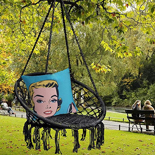 Hanging Rope Hammock Lounger Chair Macrame Porch Swing With Hooks Chain Ceiling Mount Set For Indoor Outdoor Home Bedroom Patio Yard Gardenmax 350 Lbs Not Included Cushion Or Pillow Black 2