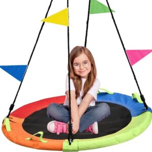 Heyzoo Tree Swing 100cm Saucer Flying Swing For Kids 900lbs Weight Capacity Swing Sets For Backyard For Indoor And Outdoor Playground Backyard Multicolor