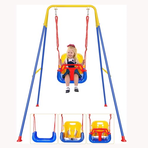 Homkai Kids Swing Set 3 In 1 Swings With Foldable Heavy Duty Metal Frame Stand Non Slip Swing Seat For Toddler Baby Jumper Indoor Outdoor Garden Playground Easy To Assemble Store