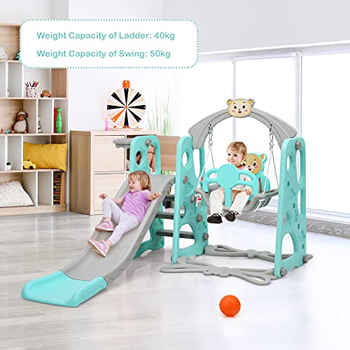 Honey Joy 4 In 1 Toddler Slide And Swing Set Kids Play Climber Slide Playset With Basketball Hoop Extra Long Slide Ball Baby Swing Set For Indoor Outdoor Backyard Green 2