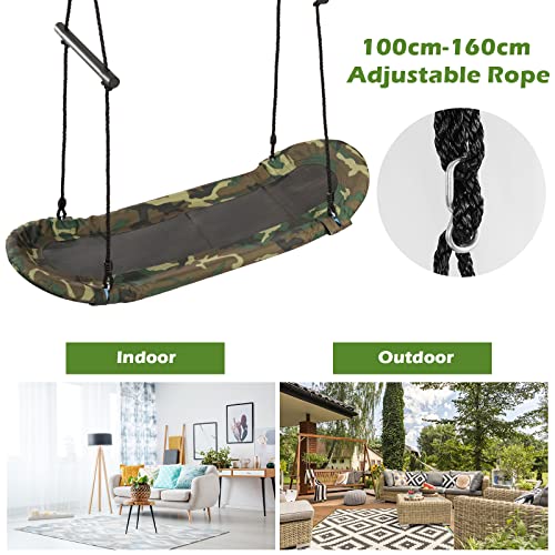 Honey Joy Kids Saucer Tree Swing 126 X 47cm Hanging Platform Surfing Tree Swing W Soft Padded Edge Adjustable Height Surfing Swing W Handles For Kids Adult Indoors Outdoors Camo Green 3