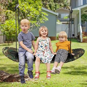Honey Joy Kids Saucer Tree Swing 126 X 47cm Hanging Platform Surfing Tree Swing W Soft Padded Edge Adjustable Height Surfing Swing W Handles For Kids Adult Indoors Outdoors Camo Green