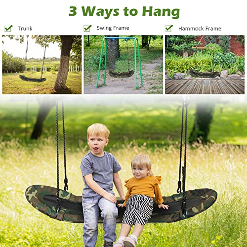Honey Joy Kids Saucer Tree Swing 126 X 47cm Hanging Platform Surfing Tree Swing W Soft Padded Edge Adjustable Height Surfing Swing W Handles For Kids Adult Indoors Outdoors Camo Green 4