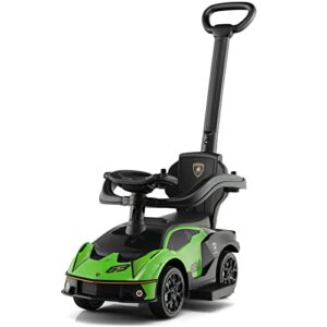 Honey Joy Lamborghini Licensed Push Cars For Toddlers 1 3 3 In 1 Stroller Sliding Walking Car W Handle Armrest Guardrail Underneath Storage Horn Foot To Floor Ride On Toy For Boys Girls Green