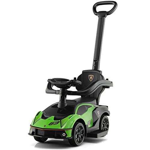 Honey Joy Lamborghini Licensed Push Cars For Toddlers 1 3 3 In 1 Stroller Sliding Walking Car W Handle Armrest Guardrail Underneath Storage Horn Foot To Floor Ride On Toy For Boys Girls Green