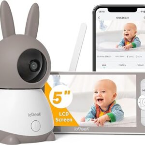 Iegeek 2k Baby Monitor With 5 Hd Lcd Wifi Video Monitor With Camera And 2 Way Audio Ptz Auto Tracking Mobile App And Wireless Monitor No Wifi Control Cry Detection Temperature