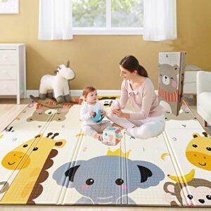 Infant Shining Baby Play Mat Playmat Baby Mat Extra Large Thick Foam Folding Crawling Playmats Reversible Waterproof For Babies（180x200x1 Animal World）