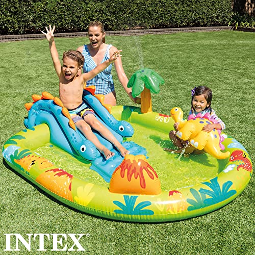 Intex 57166ep Little Dino Dinosaur Themed Inflatable Backyard Pool Play Center With Palm Tree Sprayer Mini Slide And Inflatable Dinosaur 2