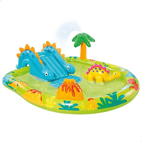 Intex 57166ep Little Dino Dinosaur Themed Inflatable Backyard Pool Play Center With Palm Tree Sprayer Mini Slide And Inflatable Dinosaur
