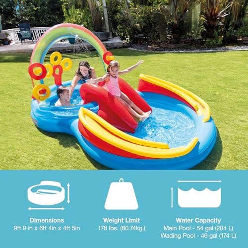 Intex 57453ep 975 Foot X 63 Foot X 53 Inch Multicolor Rainbow Slide Kids Inflatable Pool With Water Slide And Ring Toss For Children Ages 2 And Up 2
