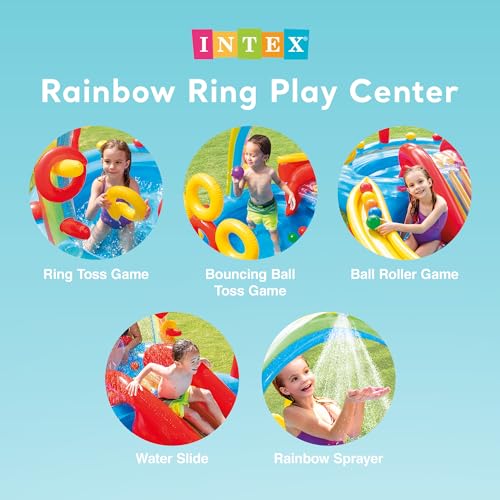 Intex 57453ep 975 Foot X 63 Foot X 53 Inch Multicolor Rainbow Slide Kids Inflatable Pool With Water Slide And Ring Toss For Children Ages 2 And Up 3