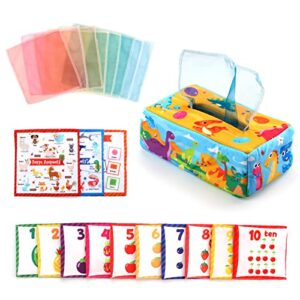 Jenilily Baby Tissue Box Dinosaur Toy Soft Stuffed Montessori Toy Infants Newborns Kids Educational Preschool Learning 3 6 9 12 Months Learning Development Stem Gift