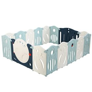 Keezi Baby Playpen 16 Panels Babies Play Pen Toddlers Fence Yard Padded Mat Outdoor Indoor Child Activity Centre For Kids Safety Gate Easy Foldable Storage Blue