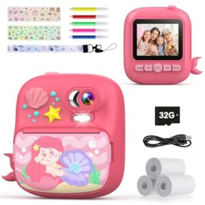 Kids Camera Instant Print Camera For Kids With Printing Photo Paper Toys For Girls Aged 3 14 Toddler Digital Camera For 4 5 6 7 8 9 10 11 12 Years Old Pink