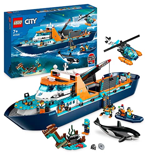 Lego City Arctic Explorer Ship 60368 Building Toy Settoy Boat That Floats With A Helicopter Dinghy Sub Viking Shipwreck 7 Minifigures And An Orca Figure