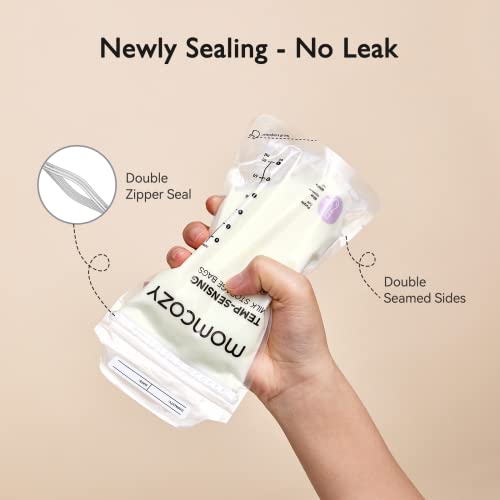 Momcozy Breastmilk Storage Bags 120pcs Temp Sensing Discoloration Milk Storing Bags For Breastfeeding Disposable Milk Storage Bag With 6 Ounce Self Standing No Leak Milk Freezer Storage Pouches 3