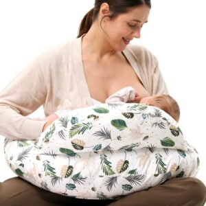 Momcozy Original Nursing Pillow For Breastfeeding Plus Size Breastfeeding Pillows For More Support With Adjustable Waist Strap And Removable Cotton Cover Spring Leaves