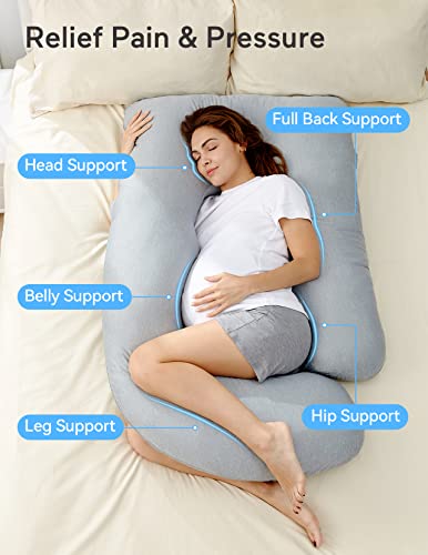Momcozy Pregnancy Pillows With Cooling Cover U Shaped Full Body Maternity Pillow For Side Sleepers 57 Inch Support For Back Hip Belly Legs For Pregnant Women 4