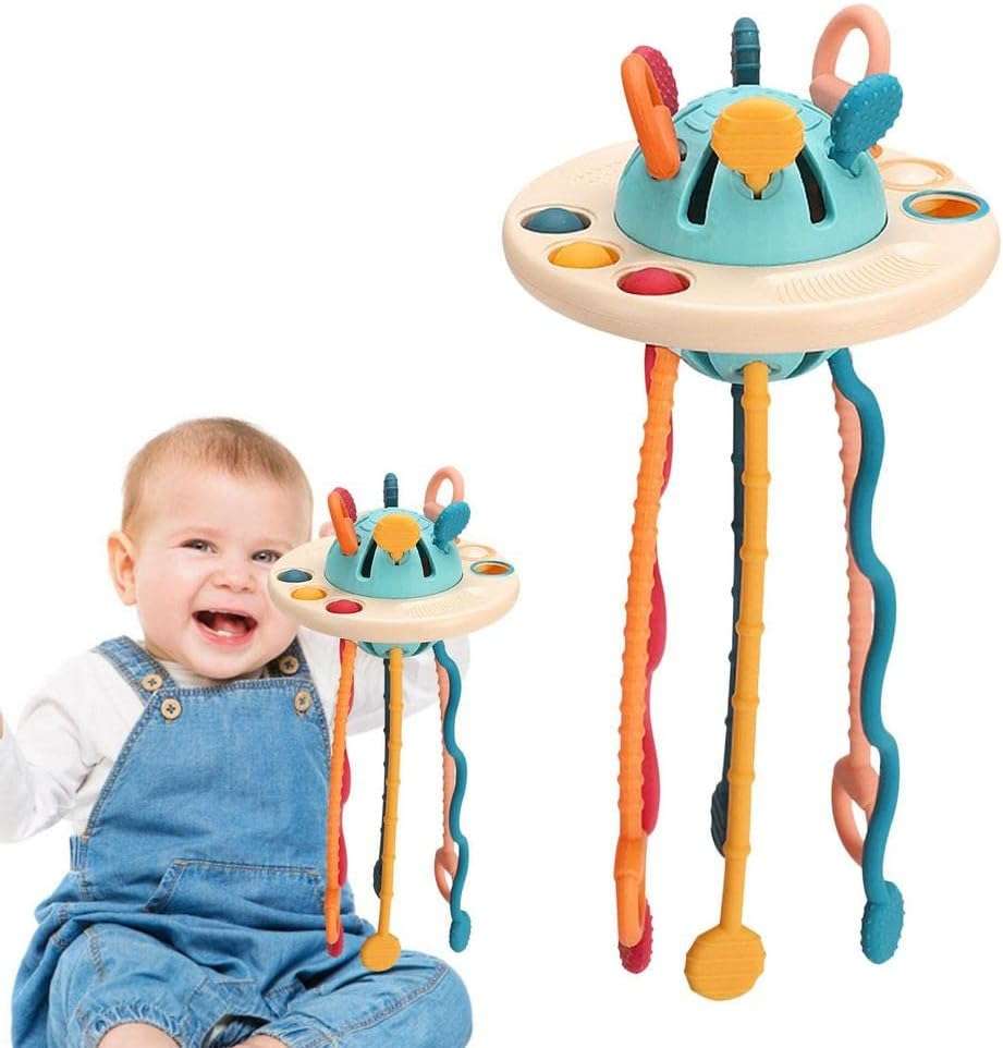 Montessori Toy For 1 2 3 Year Old Ufo Shape Colorful Pull String Interactive Toy Travel Sensory Toys For Babies Baby Toys Fine Motor Skills Toys Gift 2