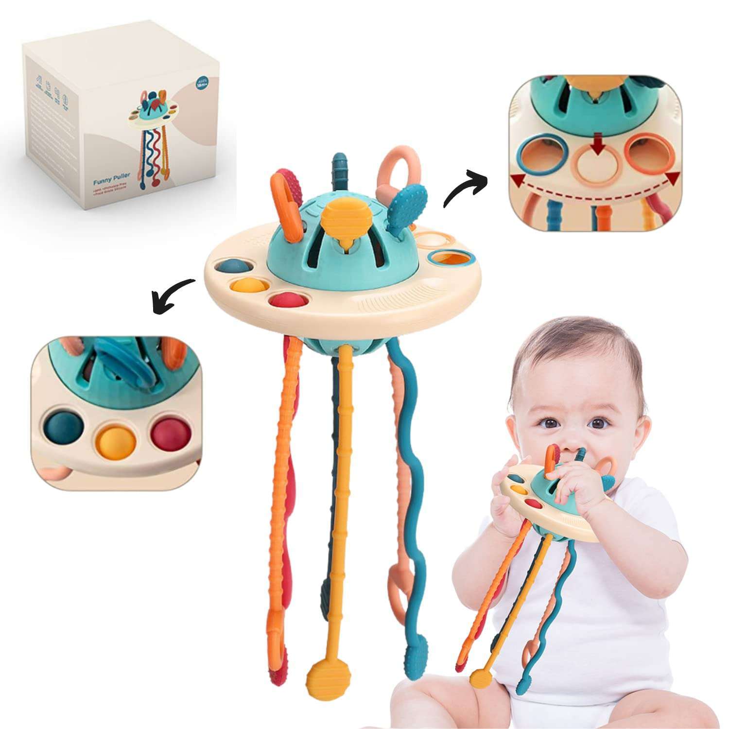 Montessori Toy For 1 2 3 Year Old Ufo Shape Colorful Pull String Interactive Toy Travel Sensory Toys For Babies Baby Toys Fine Motor Skills Toys Gift 3