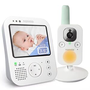 nannio Hero 3.5'' LCD Non-WiFi Baby Monitor Camera with Baby Night Light and Vibration Alert, 2-Way Audio, Cry Detection, Temp. Sensor, Digital Zoom, Lullaby, Plug & Play, Ideal Baby Gift