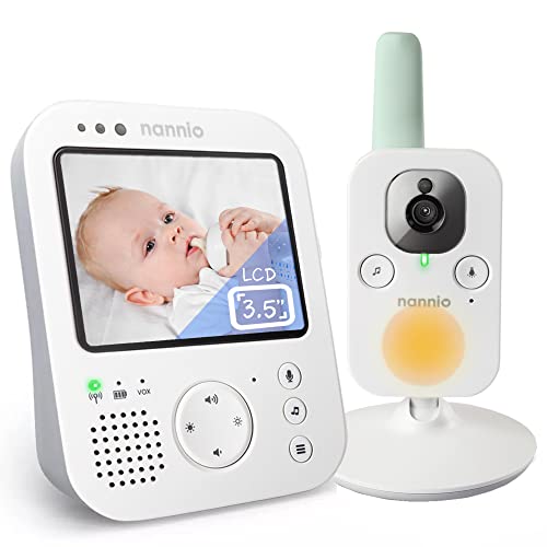 nannio Hero 3.5'' LCD Non-WiFi Baby Monitor Camera with Baby Night Light and Vibration Alert, 2-Way Audio, Cry Detection, Temp. Sensor, Digital Zoom, Lullaby, Plug & Play, Ideal Baby Gift