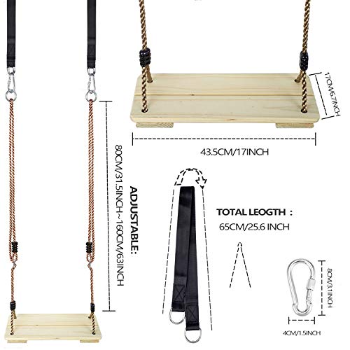 Nostafy Pine Wooden Nostalgic Hanging Swing Seat Outdoor Patio Garden Playground Hammock Height Adjustable 2