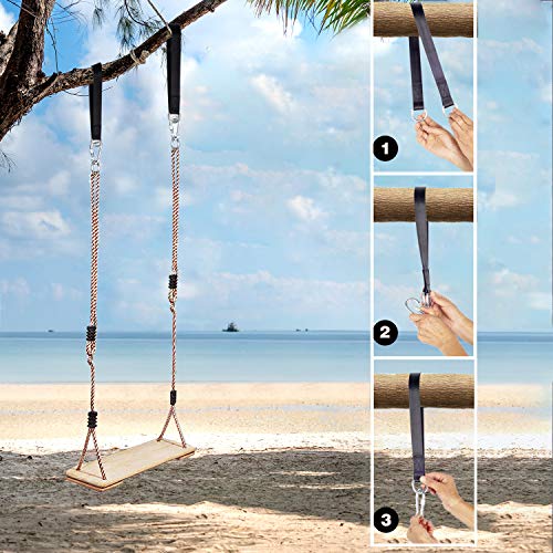 Nostafy Pine Wooden Nostalgic Hanging Swing Seat Outdoor Patio Garden Playground Hammock Height Adjustable 4