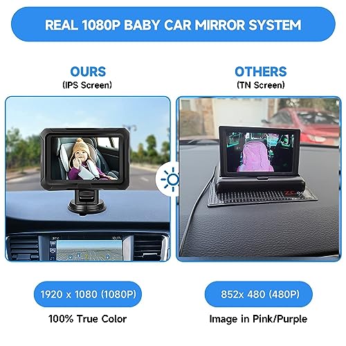 Omebel Baby Car Camera Baby Car Mirror 43 Hd 1080p 360 Arotation Night Vision Car Baby Monitor With Camera Safety Baby Car Mirror Camera For Rear Facing 5 Mins Easy Installation 3