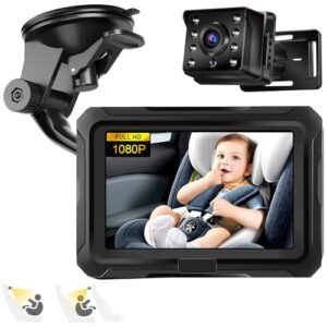 Omebel Baby Car Camera, Baby Car Mirror, 4.3" HD 1080P, 360 °Rotation Night Vision Car Baby Monitor with Camera, Safety Baby Car Mirror Camera for Rear Facing 5 Mins Easy Installation
