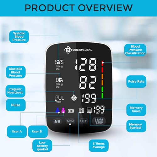 Origin Medical Digital Blood Pressure Monitor With Large Colour Screen Fast And Accurate Measurements Universal Arm Cuff Carry Case And Batteries Included 2