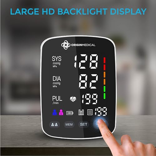 Origin Medical Digital Blood Pressure Monitor With Large Colour Screen Fast And Accurate Measurements Universal Arm Cuff Carry Case And Batteries Included 3