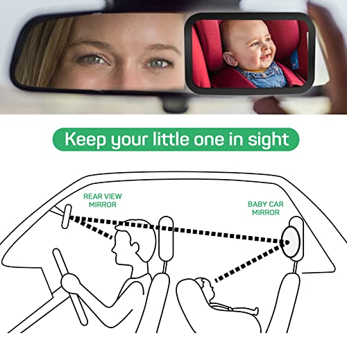 Parenthings Baby Car Mirror For Back Seat Rear View Monitor Super Clear Wide View With Acrylic 360a Rotatable Pivot 100 Shatterproof And Stable Universal Fit Classic Black 2