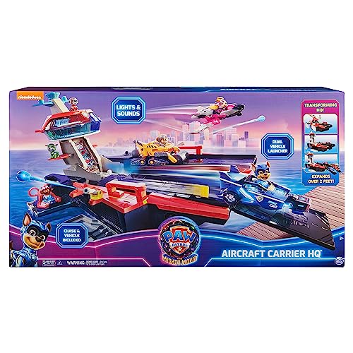 Paw Patrol The Mighty Movie Aircraft Carrier Hq With Chase Action Figure And Mighty Pups Cruiser Kids Toys For Boys Girls 3 3