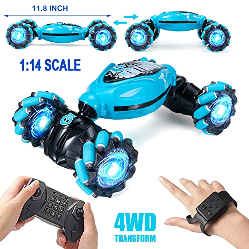 Rc Carsgesture Sensing Rc Stunt Carremote Control Car Double Sided Rc Drift Car For Boys Age 6 New 4wd Off Road Truck 24ghz Double Side 360arotating Kids Toys Car With Led Lights Music Blue 2