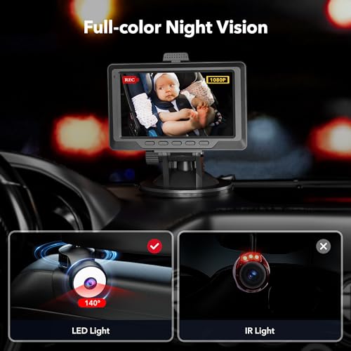 Redtiger Baby Car Camera 1080p Hd Recording Full Color Night Vision 44 Baby Car Monitor Infant Safety Car Seat Camera With 140a Wide Angle Baby Car Mirror For Back Seat Rear Facing 2
