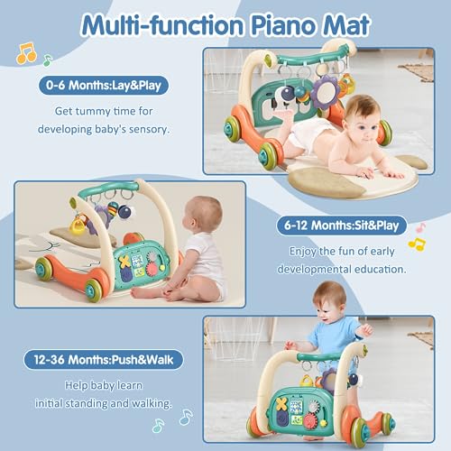 Remoking Baby Gym Play Mat Baby Learning Walkermusical Activity Center W Piano Boardrattles For Infants Baby Toys 0 3 6 9 12 Monthstoddler Push Walkertummy Time Mat Newborn Boys Girls 2
