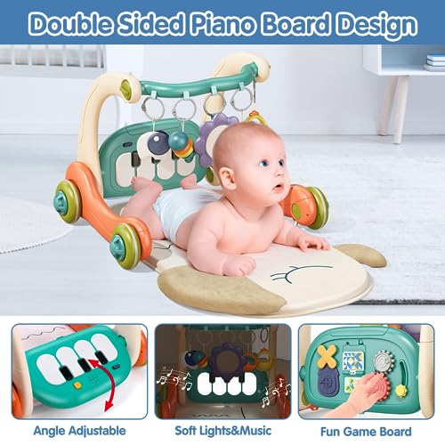Remoking Baby Gym Play Mat Baby Learning Walkermusical Activity Center W Piano Boardrattles For Infants Baby Toys 0 3 6 9 12 Monthstoddler Push Walkertummy Time Mat Newborn Boys Girls 3