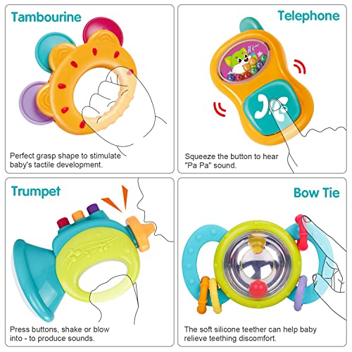 Remoking Baby Toys 0 6 Months 10pcs Teething Rattles Toysinfant Teether Toys Shaker Grab Rattlesnewborn Baby Sensory Toy For Early Developmentgifts For 0 3 6 12 Months Old Infant Baby Boy Girl 2