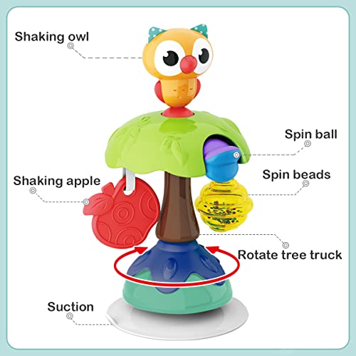Remoking Suction Base High Chair Interactive Rattle Toy Swingable Owl With Baby Rattledevelopmental Tray Toy For Early Learningbest Baby Infant Ages 6 Months And Upideal Xmas Present For Toddler 3