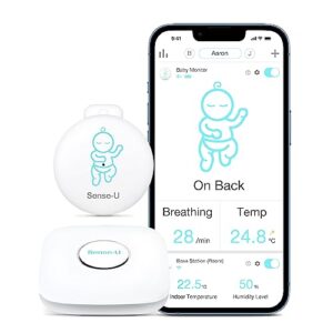 Sense-U Baby Breathing Monitor - Tracks Baby's Breathing, Temperature, Rollover, Sleeping Position and Humidity on Smartphone and Base Station - Anytime, Anywhere