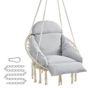 Songmics Hanging Chair Hammock Chair With Large Thick Cushion Boho Swing Chair For Bedroom Patio Balcony Garden Living Room Holds Up To 264 Lb Cloud White And Gray Ugdc042g01