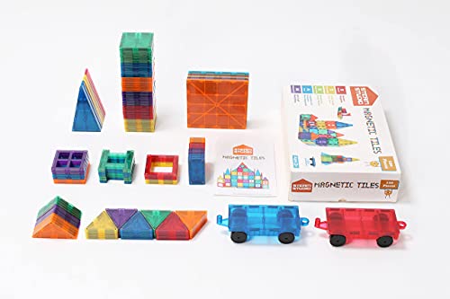 Steam Studio 120pcs Magnetic Tiles Including Two Cars Secured With Rivets Bpa Free Kids Toys Rainbow Colours Building Blocks Toddler Toys For Boys Girls Building Construction 3