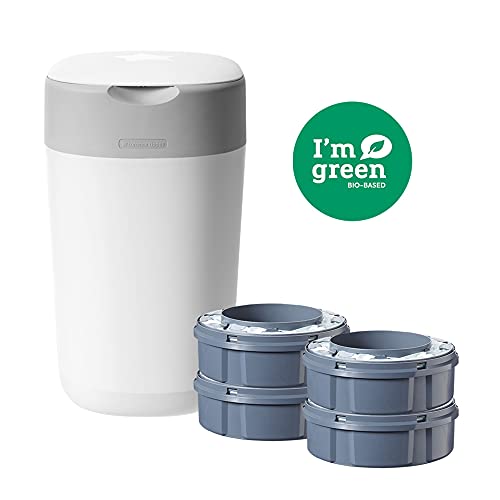Tommee Tippee Twist And Click Advanced Nappy Bin Eco Friendlier System Includes 4x Refill Cassette With Sustainably Sourced Antibacterial Greenfilm White 3