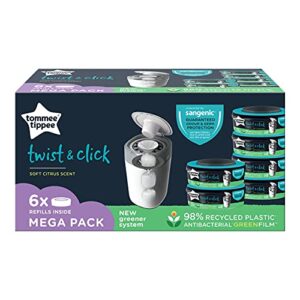 Tommee Tippee Twist And Click Advanced Nappy Bin Refill Cassettes Sustainably Sourced Antibacterial Greenfilm Pack Of 6