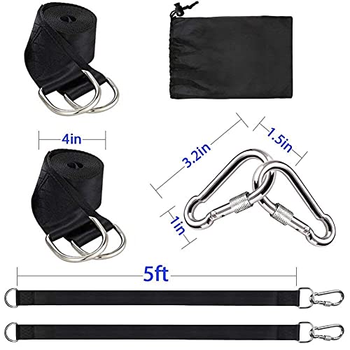 Tree Swing Hanging Straps Kit Holds 2000 Lbs5ft Extra Long Straps Strap With Safer Lock Snap Carabiner Hooks Perfect For Tree Swing Hammocks Perfect For Swingscarry Pouch Easy Fast Installation 3