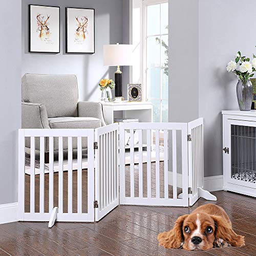 Unipaws Free Standing Walk Over Dog Gate Extra Wide Safety Wood Pet Gate Indoor Foldable Dog Gate Doorway Pet Barrier Expands Up To 203cm Wide 61cm Tall White 3